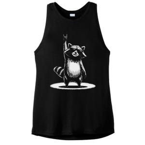 Retro Raccoon Rock Music Gift Funny Raccoon Gift Ladies PosiCharge Tri-Blend Wicking Tank