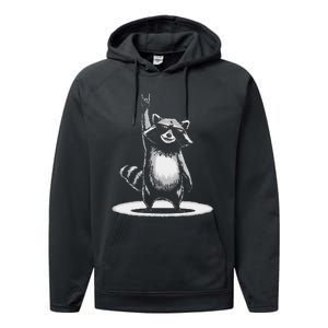 Retro Raccoon Rock Music Gift Funny Raccoon Gift Performance Fleece Hoodie