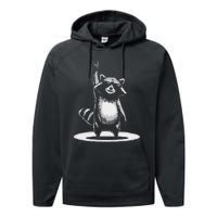 Retro Raccoon Rock Music Gift Funny Raccoon Gift Performance Fleece Hoodie