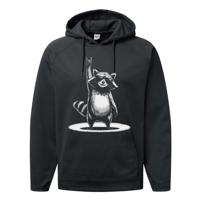 Retro Raccoon Rock Music Gift Funny Raccoon Gift Performance Fleece Hoodie