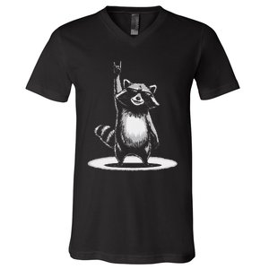 Retro Raccoon Rock Music Gift Funny Raccoon Gift V-Neck T-Shirt