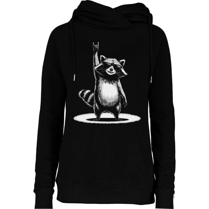 Retro Raccoon Rock Music Gift Funny Raccoon Gift Womens Funnel Neck Pullover Hood