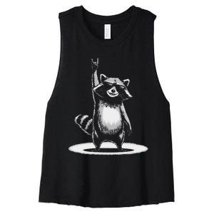 Retro Raccoon Rock Music Gift Funny Raccoon Gift Women's Racerback Cropped Tank