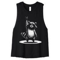 Retro Raccoon Rock Music Gift Funny Raccoon Gift Women's Racerback Cropped Tank