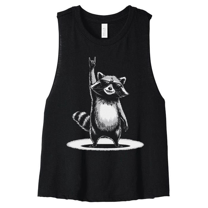 Retro Raccoon Rock Music Gift Funny Raccoon Gift Women's Racerback Cropped Tank