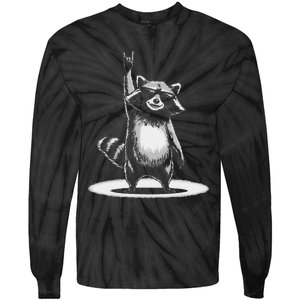 Retro Raccoon Rock Music Gift Funny Raccoon Gift Tie-Dye Long Sleeve Shirt