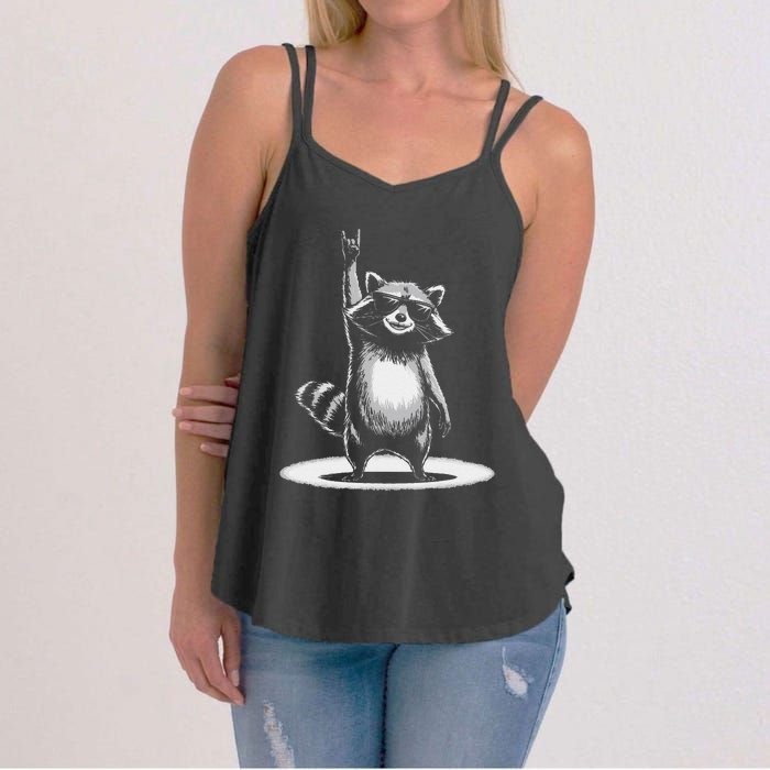 Retro Raccoon Rock Music Gift Funny Raccoon Gift Women's Strappy Tank