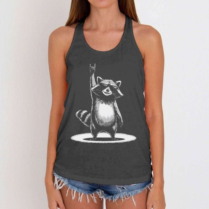 Retro Raccoon Rock Music Gift Funny Raccoon Gift Women's Knotted Racerback Tank