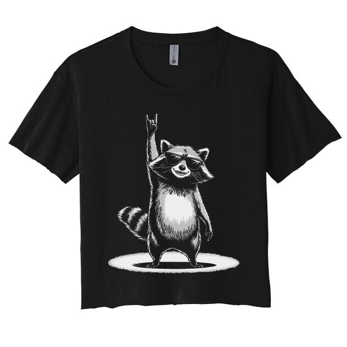 Retro Raccoon Rock Music Gift Funny Raccoon Gift Women's Crop Top Tee