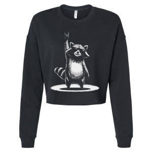 Retro Raccoon Rock Music Gift Funny Raccoon Gift Cropped Pullover Crew