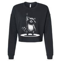 Retro Raccoon Rock Music Gift Funny Raccoon Gift Cropped Pullover Crew