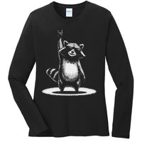 Retro Raccoon Rock Music Gift Funny Raccoon Gift Ladies Long Sleeve Shirt