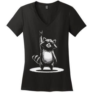 Retro Raccoon Rock Music Gift Funny Raccoon Gift Women's V-Neck T-Shirt