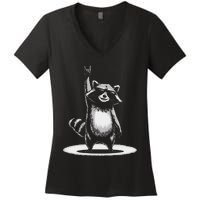 Retro Raccoon Rock Music Gift Funny Raccoon Gift Women's V-Neck T-Shirt