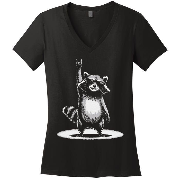 Retro Raccoon Rock Music Gift Funny Raccoon Gift Women's V-Neck T-Shirt