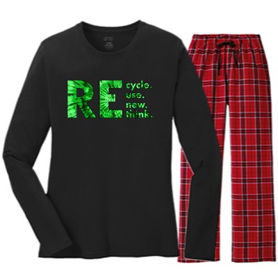 Recycle Reuse Renew Rethink Tie Dye Crisis Environmental Activism Women's Long Sleeve Flannel Pajama Set 