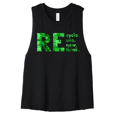 Recycle Reuse Renew Rethink Tie Dye Crisis Environmental Activism Women's Racerback Cropped Tank