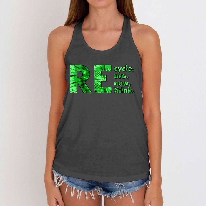 Recycle Reuse Renew Rethink Tie Dye Crisis Environmental Activism Women's Knotted Racerback Tank