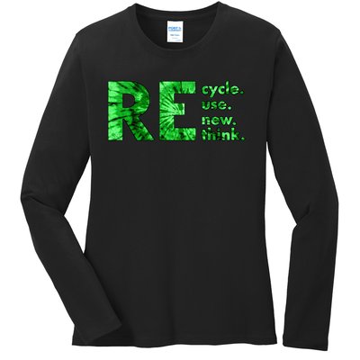 Recycle Reuse Renew Rethink Tie Dye Crisis Environmental Activism Ladies Long Sleeve Shirt