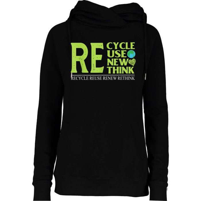 Recycle Reuse Renew Rethink Crisis Environmental Activism Womens Funnel Neck Pullover Hood