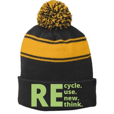 Recycle Reuse Renew Rethink Stripe Pom Pom Beanie