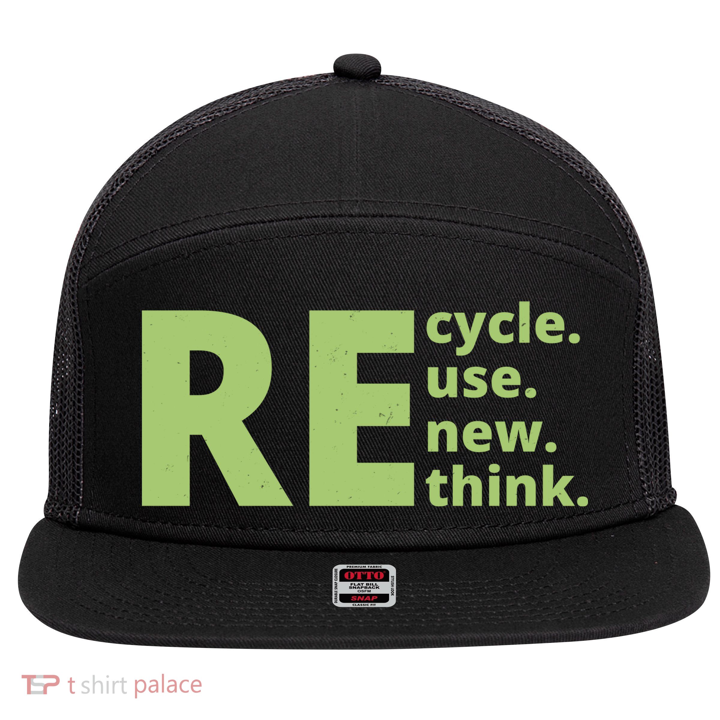 Recycle Reuse Renew Rethink 7 Panel Mesh Trucker Snapback Hat