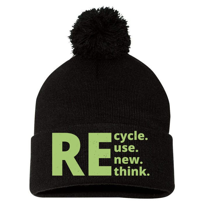 Recycle Reuse Renew Rethink Pom Pom 12in Knit Beanie