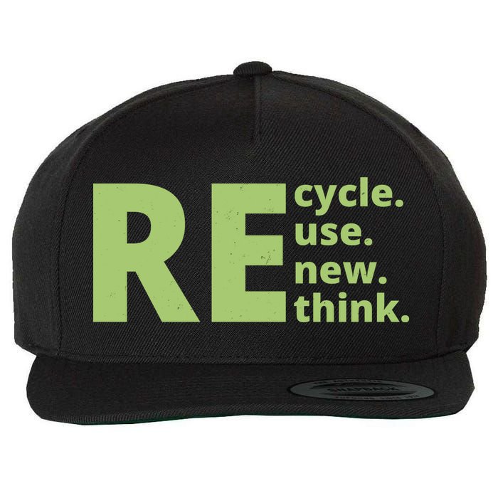 Recycle Reuse Renew Rethink Wool Snapback Cap