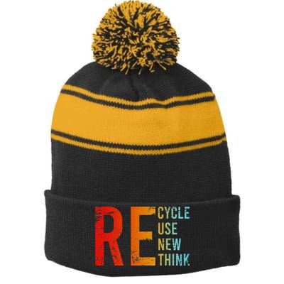 Recycle Reuse Renew Rethink Activism Environmental Crisis Stripe Pom Pom Beanie