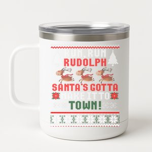 Run Run Rudolph SantaS Reindeer Christmas Ugly Gift 12 oz Stainless Steel Tumbler Cup