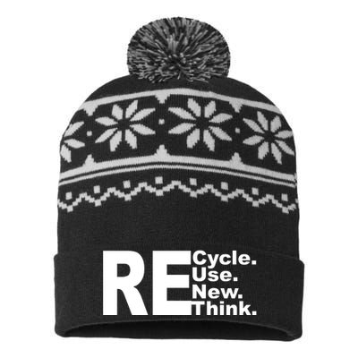 Recycle Reuse Renew Re Rethink USA-Made Snowflake Beanie