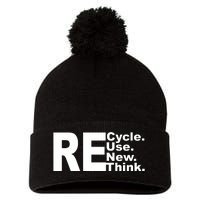 Recycle Reuse Renew Re Rethink Pom Pom 12in Knit Beanie