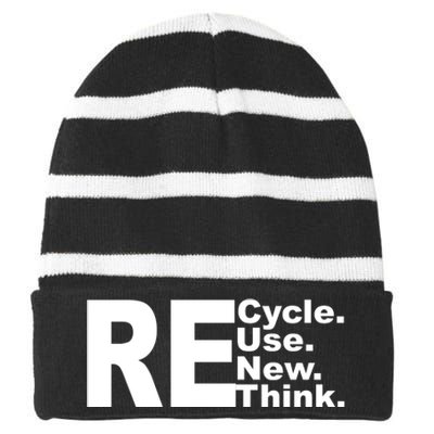 Recycle Reuse Renew Re Rethink Striped Beanie with Solid Band