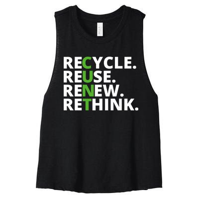 Recycle Reuse Renew Rethink Crisis Environmental Activism Earth Day Women's Racerback Cropped Tank