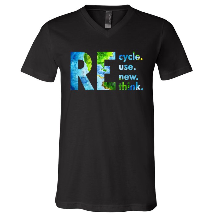 Recycle Reuse Renew Rethink Earth Day Environmental Activism V-Neck T-Shirt