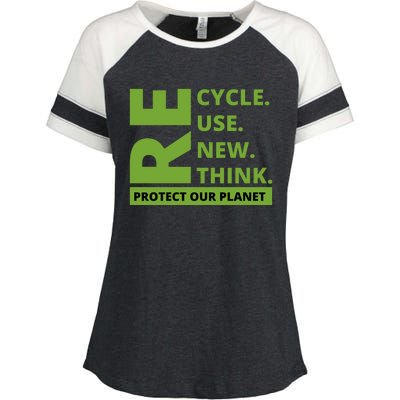 Recycle Reuse Renew Rethink Protect Our Planet Earth Day Enza Ladies Jersey Colorblock Tee