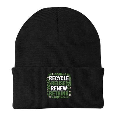 Recycle Reuse Renew Rethink Floral Nature Conservation Knit Cap Winter Beanie