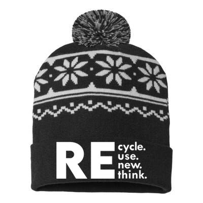 Recycle Reuse Renew Rethink Crisis Environmental Activism USA-Made Snowflake Beanie