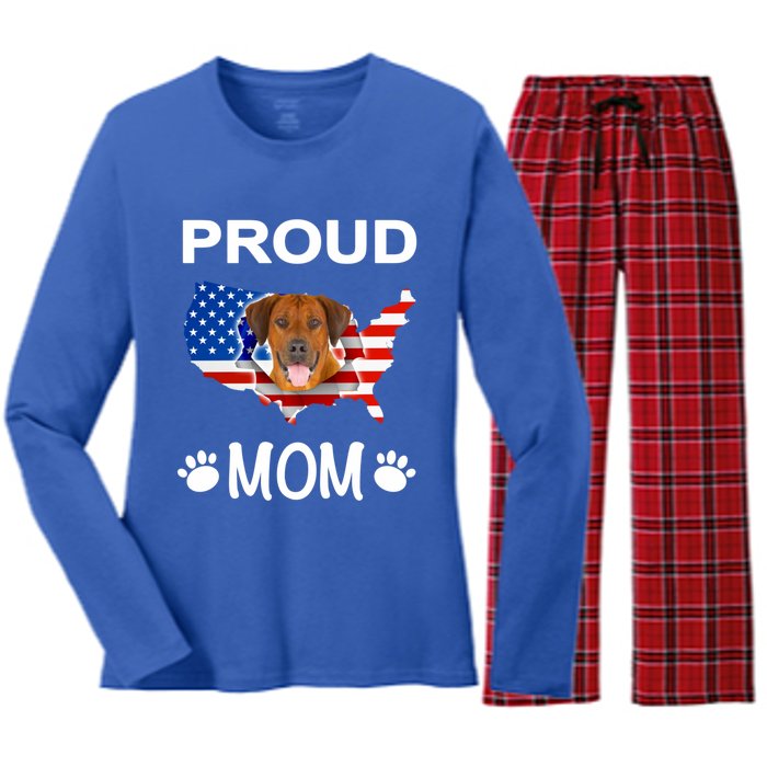 Rhodesian Ridgeback Rhodesian Ridgeback Proud Patriot Mom Gift Women's Long Sleeve Flannel Pajama Set 