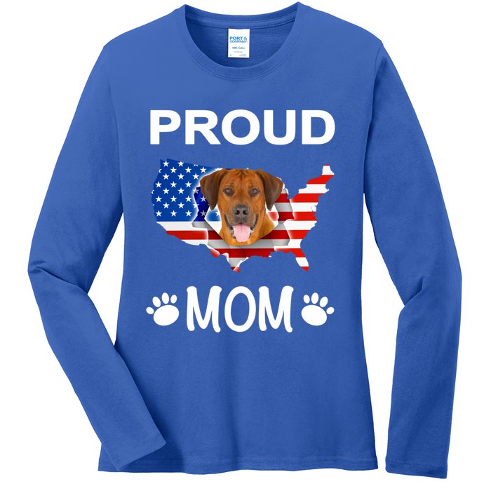 Rhodesian Ridgeback Rhodesian Ridgeback Proud Patriot Mom Gift Ladies Long Sleeve Shirt