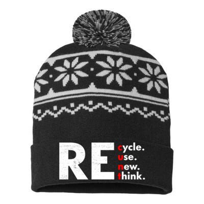 Recycle Reuse Renew Rethink Crisis Environmental Activism USA-Made Snowflake Beanie