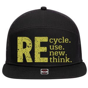 Recycle Reuse Renew Rethink Crisis Environmental Activism 7 Panel Mesh Trucker Snapback Hat