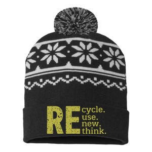 Recycle Reuse Renew Rethink Crisis Environmental Activism USA-Made Snowflake Beanie