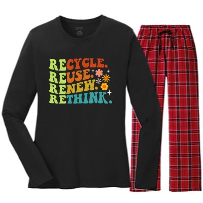 Recycle Reuse Renew Rethink Earth Day Environmental Activism Women's Long Sleeve Flannel Pajama Set 