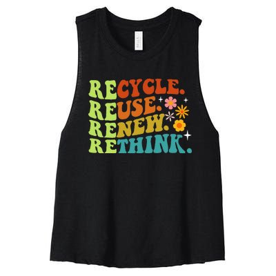 Recycle Reuse Renew Rethink Earth Day Environmental Activism Women's Racerback Cropped Tank