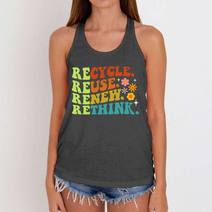 Recycle Reuse Renew Rethink Earth Day Environmental Activism Women's Knotted Racerback Tank