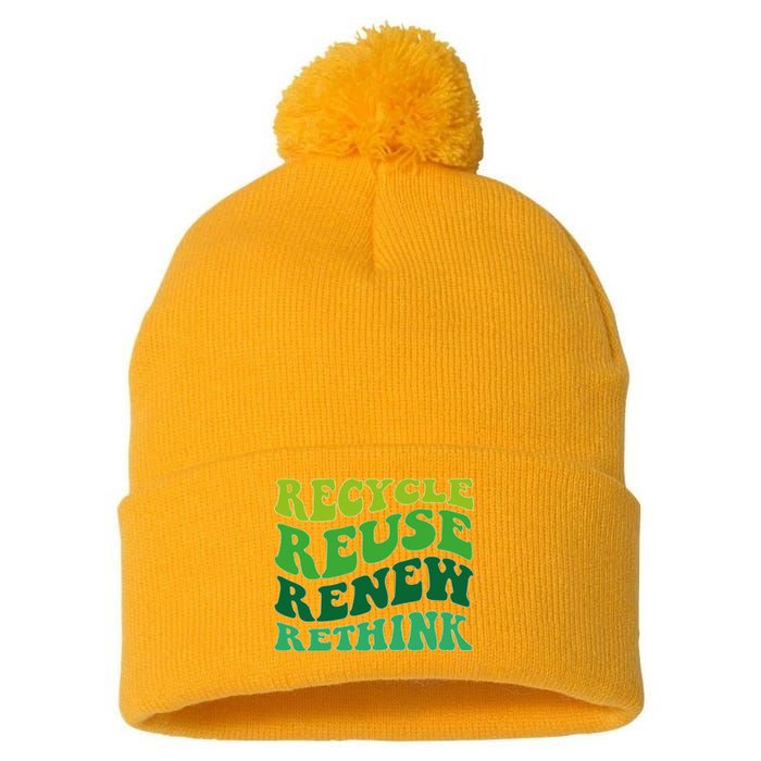 Recycle Reuse Renew Rethink Pom Pom 12in Knit Beanie