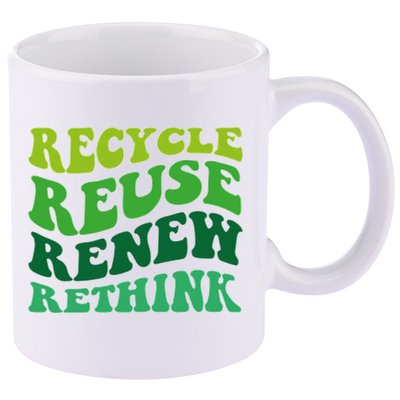 Recycle Reuse Renew Rethink 11oz C Handle Ceramic Mug