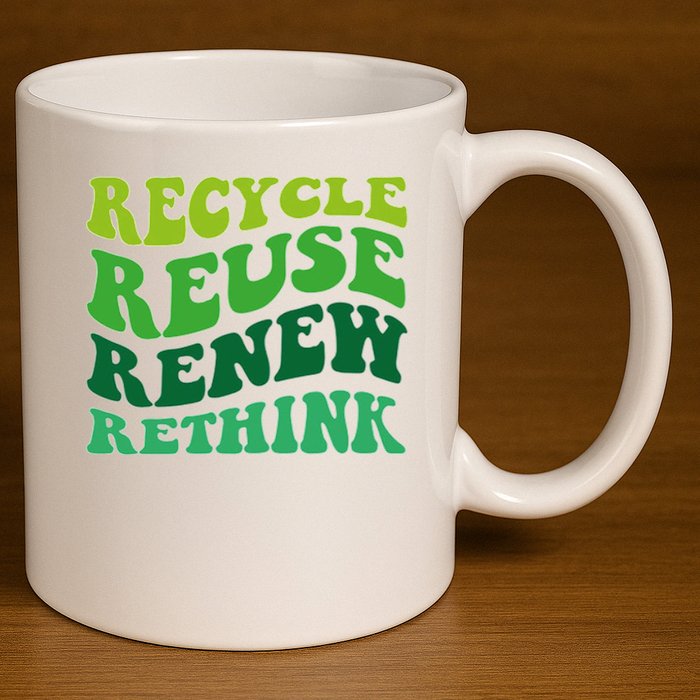 Recycle Reuse Renew Rethink 11oz C Handle Ceramic Mug