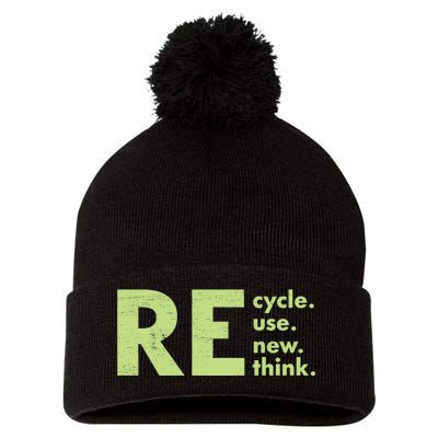 Recycle Reuse Renew Rethink Crisis Environmental Activism Pom Pom 12in Knit Beanie